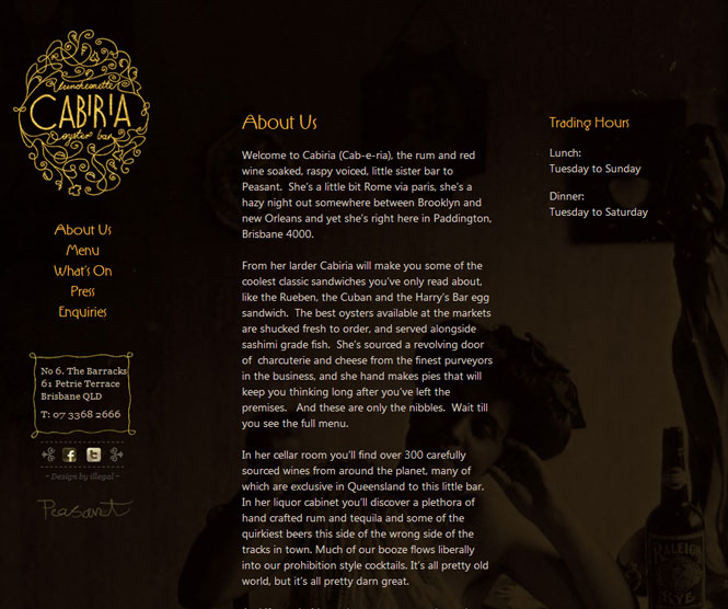 Cabiria Website Homepage